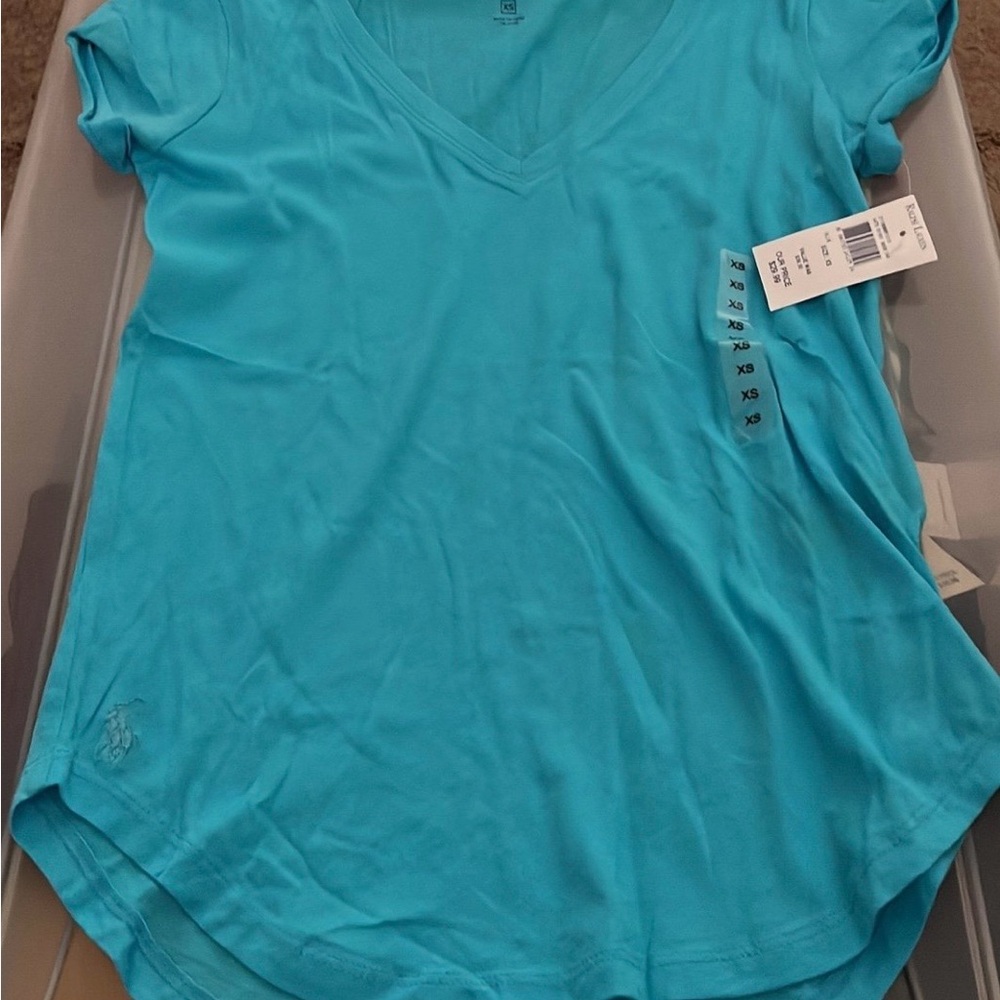New Polo Ralph Lauren Aqua V-Neck Tee